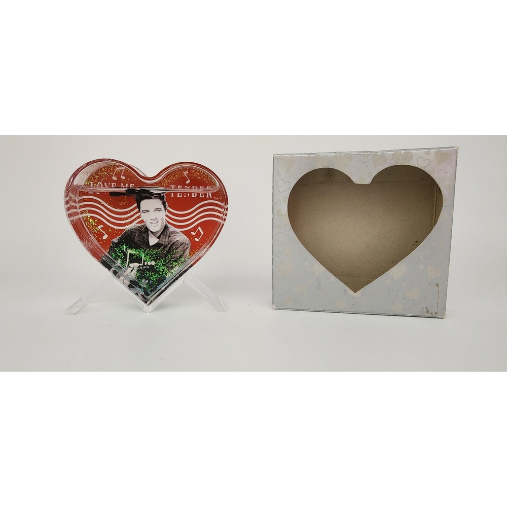 Elvis Presley Love Me Tender Heart Liquid Glitter Paperweight in Box w Stand